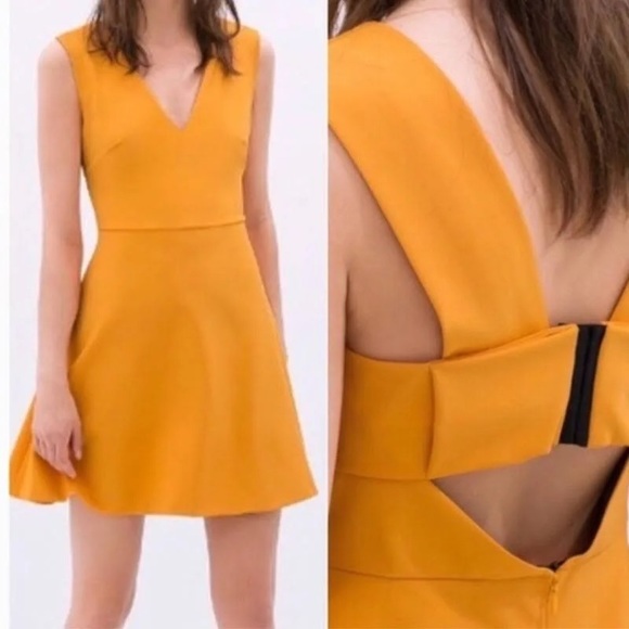 ZARA ~ Fit & Flare Back Bow Cut Out Mini Dress in Orange ~ Size Medium - Picture 5 of 12